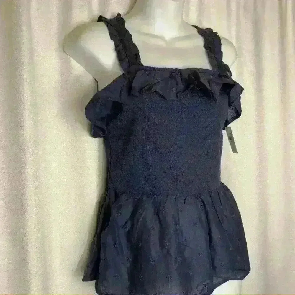 Old Navy navy blue ruffle baby doll tank top new size M - Picture 2 of 5
